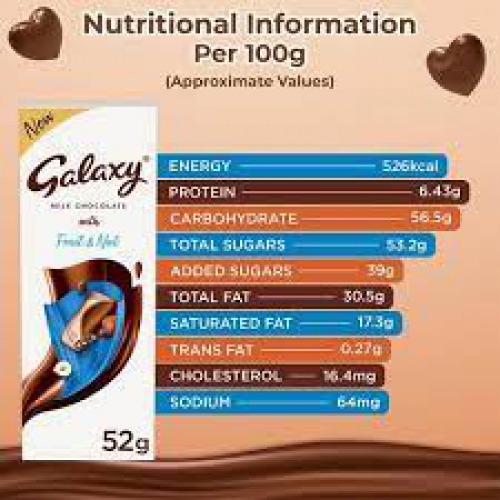 Galaxy Milk Chocolate With Fruit & Nut - Premium Quality, Rich & Creamy Texture, 52 g