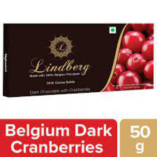 Lindberg 100% Belgian Dark Chocolate - Cranberries, 54% Cocoa Solids, 50 g