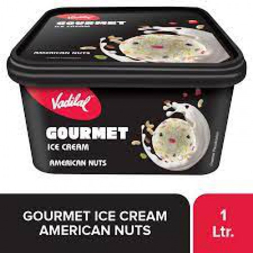 VADILAL Gourmet Ice Cream - American Nuts, Creamy Dessert, 1 L Tub