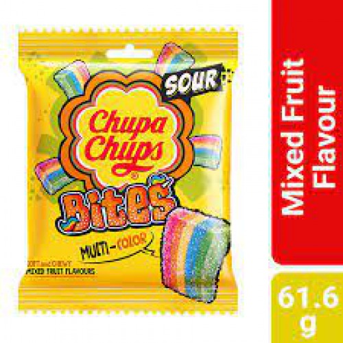 Chupa Chups Sour Bites Mixed Fruit Flavour Soft & Chewy Toffee, 61.6 g