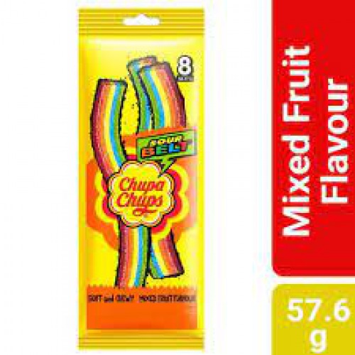 Chupa Chups Sour Belt Mixed Fruit Flavour Soft & Chewy Toffee, 57.6 g