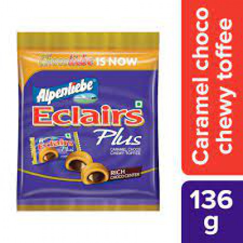 Alpenliebe Eclairs Plus - Rich Choco Center, Caramel Chewy Toffee, 136 g (40 pcs)