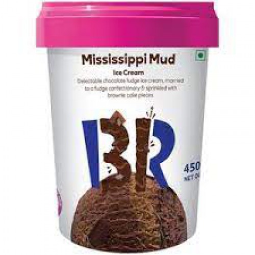 Baskin Robbins Ice Cream - Mississippi Mud, Sprinkled with Brownie Cake Pieces, Made with Cow Milk, 450 ml