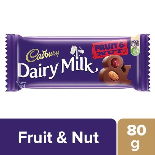 Cadbury Dairy Milk Fruit & Nut Chocolate Bar, 80 g